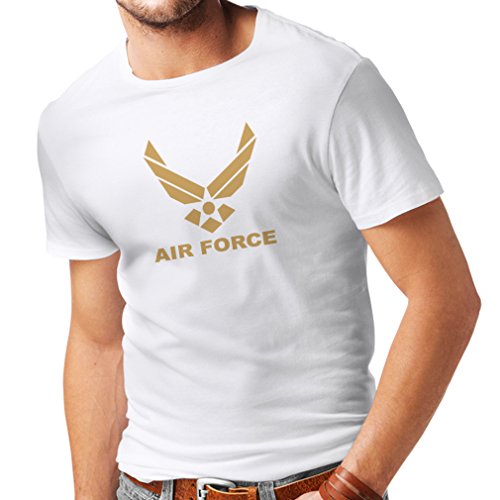 lepni.me Camisetas Hombre United States Air Force (USAF) - U. S. Army, USA Armed Forces (Large Blanco Oro)