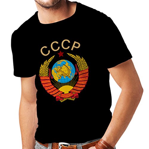 lepni.me Camisetas Hombre СССР URSS Unión Soviética Bandera de Rusia y Himno (X-Large Negro Multicolor)