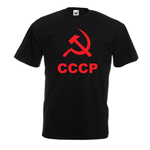 lepni.me Camisetas Hombre URSS СССР Unión Soviética Socialista Martillo y Hoz (XXXX-Large Negro Rojo)