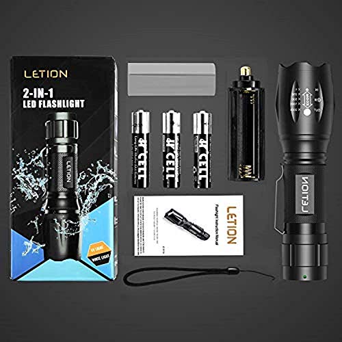 LETION Linterna Ultravioleta Led Linterna UV,Luz Negra UV 2 en 1 con 395nm luz UV, Modo 4 & IPX a Prueba de Agua 4 para Ropa de Mascotas Detección de Hongos