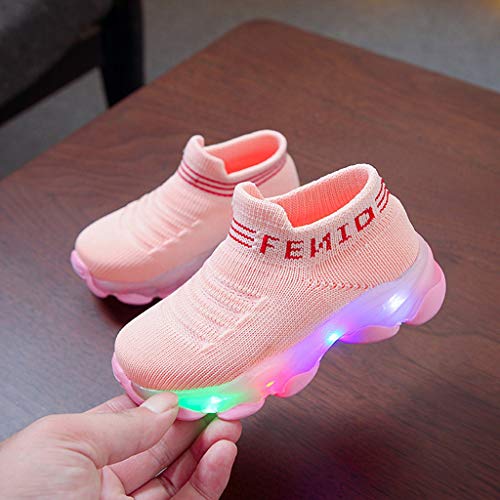 Letras De NiñOs Y NiñAs Volando Malla Tejida Transpirable Zapatillas De Deporte Luminosas Led Zapatos Brillantes Calcetines Zapatos Zapatos para Correr Botas Desnudas Zapatos De OtoñO E Invierno