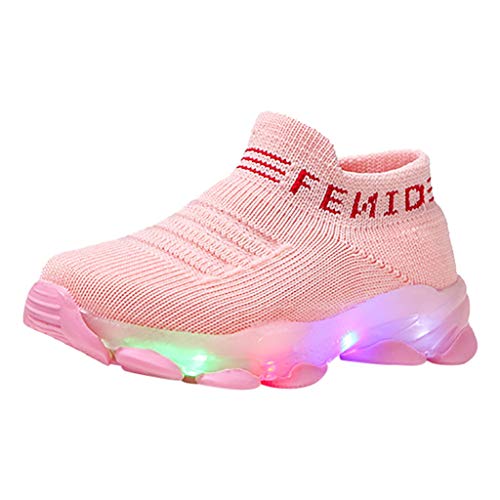 Letras De NiñOs Y NiñAs Volando Malla Tejida Transpirable Zapatillas De Deporte Luminosas Led Zapatos Brillantes Calcetines Zapatos Zapatos para Correr Botas Desnudas Zapatos De OtoñO E Invierno