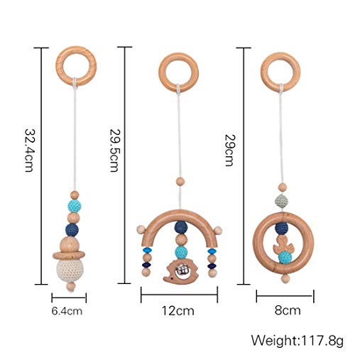 let's make Baby Play Gym Toys Set de 3 piezas Colgante de Anillo de Madera Orgánica Mordedor Juguetes Sensoriales Infantiles (No Incluye Marco de Madera)