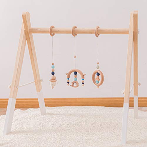 let's make Baby Play Gym Toys Set de 3 piezas Colgante de Anillo de Madera Orgánica Mordedor Juguetes Sensoriales Infantiles (No Incluye Marco de Madera)