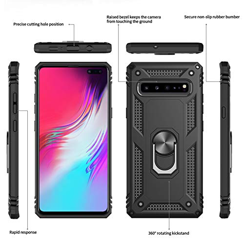 LeYi Funda Samsung Galaxy S10 5G Armor Carcasa con 360 Anillo iman Soporte Hard PC y Silicona TPU Bumper antigolpes Fundas Carcasas Case para movil S10 5G con HD Protector de Pantalla,Negro