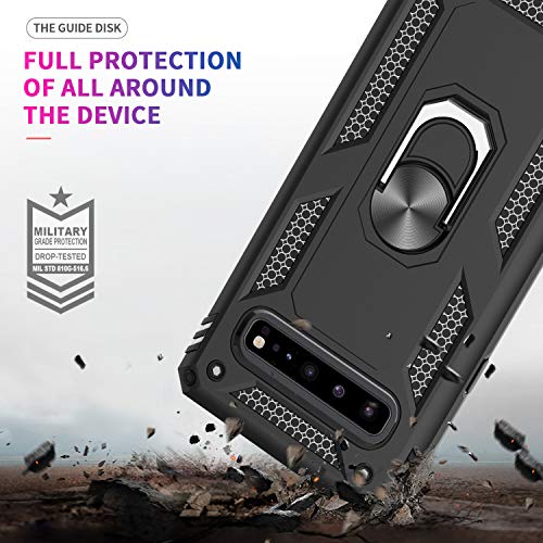 LeYi Funda Samsung Galaxy S10 5G Armor Carcasa con 360 Anillo iman Soporte Hard PC y Silicona TPU Bumper antigolpes Fundas Carcasas Case para movil S10 5G con HD Protector de Pantalla,Negro