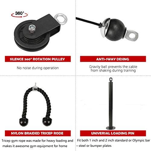 LFJ Poleas Gimnasio para Casa, Fitness DIY Polea Cable Máquina de musculacion Entrenamiento de Fuerza del Brazo Cuerda Triceps Accesorio de Entrenamiento para Antebrazos