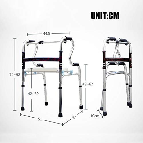 LHY-Andador Rollator Walker Plegable Farm Aid Cuatro Patas Bastón para Andar de pie Marco para Inodoro para Adultos Mayores discapacitados Altura Ajustable 74-92 cm