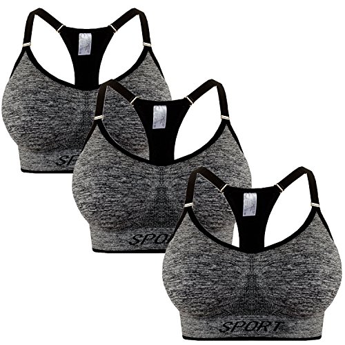 Libella Mujer Sujetador Deportivo Push Up Bustier con Amplio Correas Fitness Yoga Camisetas Sin Mangas 3714 Gris S/M