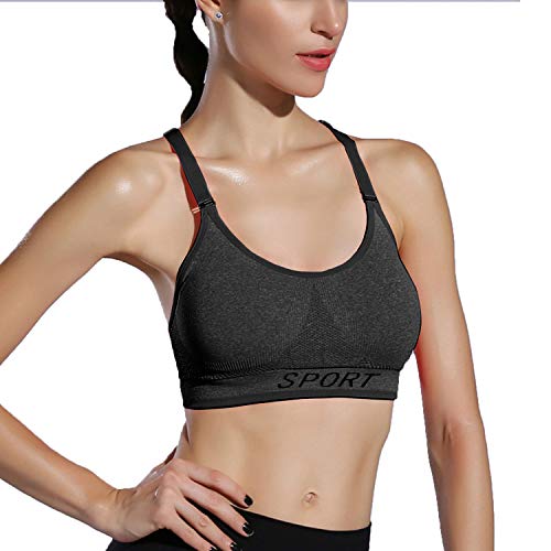 Libella Mujer Sujetador Deportivo Push Up Bustier con Amplio Correas Fitness Yoga Camisetas Sin Mangas 3714 Gris S/M