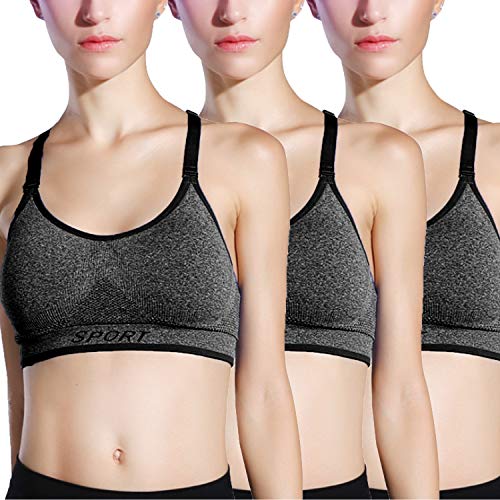 Libella Mujer Sujetador Deportivo Push Up Bustier con Amplio Correas Fitness Yoga Camisetas Sin Mangas 3714 Gris S/M