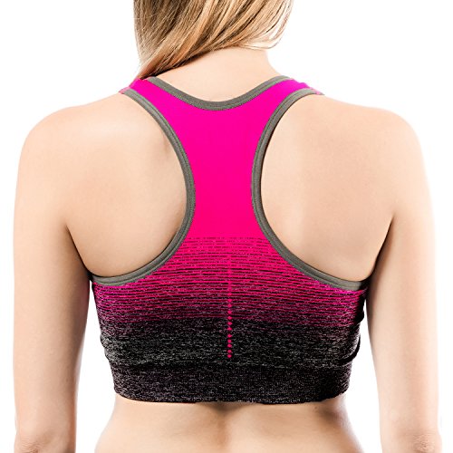 Libella Mujer Sujetador Deportivo Push Up Bustier con Amplio Correas Fitness Yoga Camisetas Sin Mangas 3738 Paquete de 3 Negro+Azul+Rosa L/XL