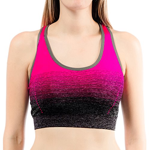 Libella Mujer Sujetador Deportivo Push Up Bustier con Amplio Correas Fitness Yoga Camisetas Sin Mangas 3738 Paquete de 3 Negro+Azul+Rosa L/XL