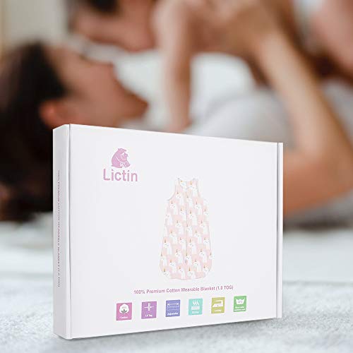 Licitn Saco de Dormir para Bebé - 2.5 TOG Saco de Dormir de Algodón Unisex para Bebés，Longitud Ajustable para Bebé (Rosa, 18-36Meses(90-110cm))