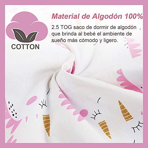 Licitn Saco de Dormir para Bebé - 2.5 TOG Saco de Dormir de Algodón Unisex para Bebés，Longitud Ajustable para Bebé (Rosa, 18-36Meses(90-110cm))