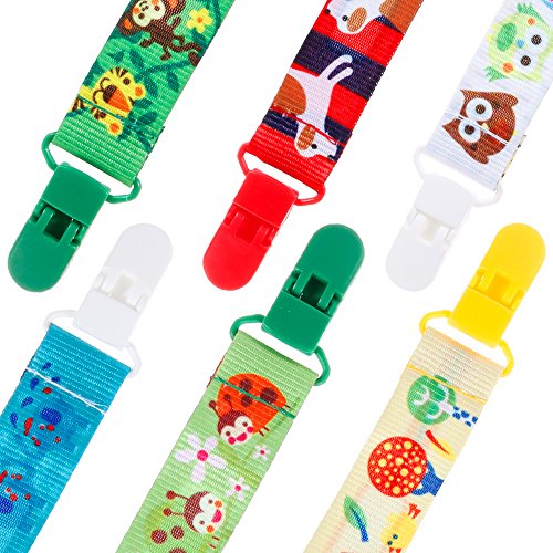 Lictin 6 Pcs Cadenas para chupetes chupetero con adorable diseño a dos caras Unisex Clips para niños y niñas con DIY diseño el nombre del bebé