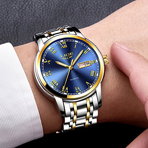 LIGE Hombre Reloj Impermeable Acero Inoxidable Cuarzo Analógico Relojes Moda Casual Deportivos Automático Calendario Reloj para Hombre