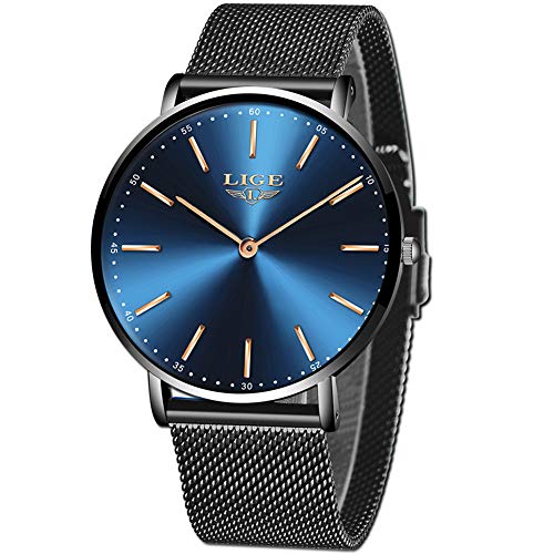 LIGE Relojes Hombre Azul Ultrafino Impermeable Acero Inoxidable Reloj Hombre Moda Simple Negocios Analógico Cuarzo Relojes