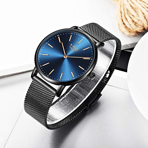 LIGE Relojes Hombre Azul Ultrafino Impermeable Acero Inoxidable Reloj Hombre Moda Simple Negocios Analógico Cuarzo Relojes