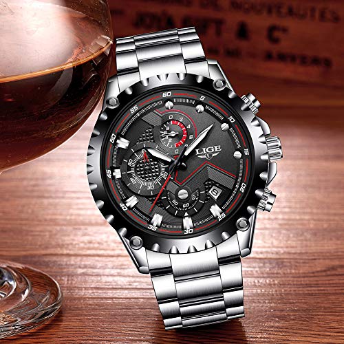 LIGE Relojes Hombres Acero Inoxidable Impermeable 30M Deportes Reloj De Cuarzo Analógico Moda Fecha Negocios Reloj Clásico Negro Hombres