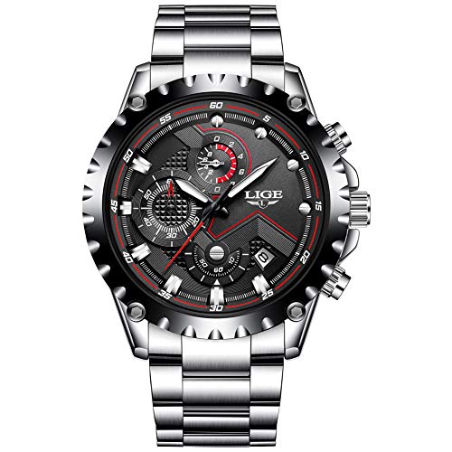 LIGE Relojes Hombres Acero Inoxidable Impermeable 30M Deportes Reloj De Cuarzo Analógico Moda Fecha Negocios Reloj Clásico Negro Hombres