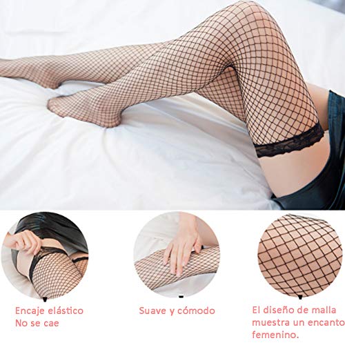 Ligueros Encaje & Medias Autoadhesivas Elásticos Sexy para Mujer, Liguero Misterioso de 4 Vintage Metal Clips Ajustables y Calcetines Altas Muslo Antideslizantes Conjuntos Opcionales