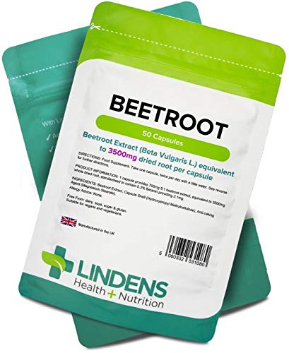 Lindens Remolacha MUY POTENTE 3500mg cápsulas 50 Pack GB fabricante apto para Veganos y VEGETARIANOS