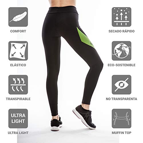 Lindissims Legging Eco-Sostenible Anax Diagonal Band Print Mallas Deporte, Pantalones Deportivos, Cintura Alta, Yoga, Running, Fitness…