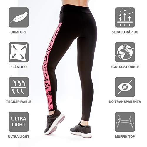 Lindissims Legging Eco-Sostenible Anax Side Band Print Mallas Deporte, Pantalones Deportivos, Cintura Alta, Yoga, Running, Fitness…