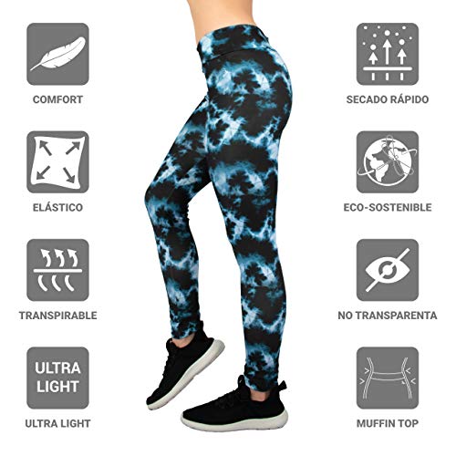 Lindissims Legging Eco-Sostenible Aqua Black Storm Mallas Deporte, Pantalones Deportivos, Cintura Alta, Yoga, Running, Fitness…