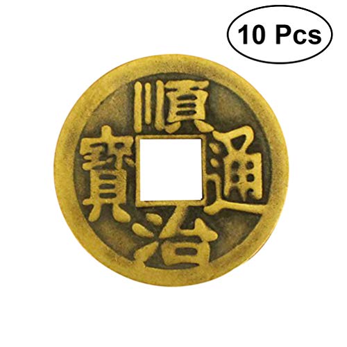 LIOOBO Paquete de 10 Monedas de Fortuna Amuleto Chino Feng Shui Monedas de adivinación i-Ching para Riqueza Prosperidad éxito Buena Suerte