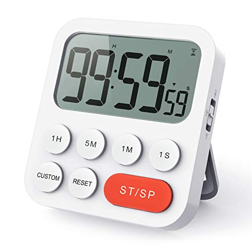 LIORQUE Temporizador de Cocina Digital Temporizador Multifunción con Función de Reloj, Ajuste Rapido, 3 Niveles de Volumen, Respaldo Magnético, Soporte Plegable (2 Pilas AAA Incluidas)