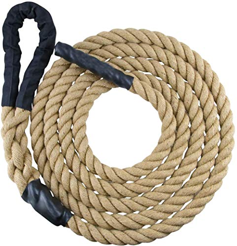 Lisaion - Cuerda de yute natural para entrenamiento de fuerza, escalada, ejercicio, diámetro de 38 mm, 50 mm, longitud de 3 a 9 m, 1, 38mm*7.6m