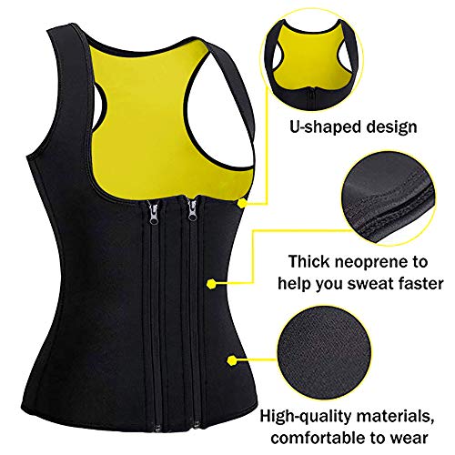 Litthing Chaleco Deportivo de Yoga para Mujer Fitness Sauna Neopreno Chaleco de Entrenamiento Compresión para Adelgazar Establecer Estatua Reducir Dolor(Cremallera de Doble Fila, L)