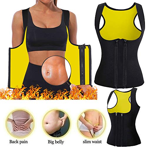 Litthing Chaleco Deportivo de Yoga para Mujer Fitness Sauna Neopreno Chaleco de Entrenamiento Compresión para Adelgazar Establecer Estatua Reducir Dolor(Cremallera de Doble Fila, L)