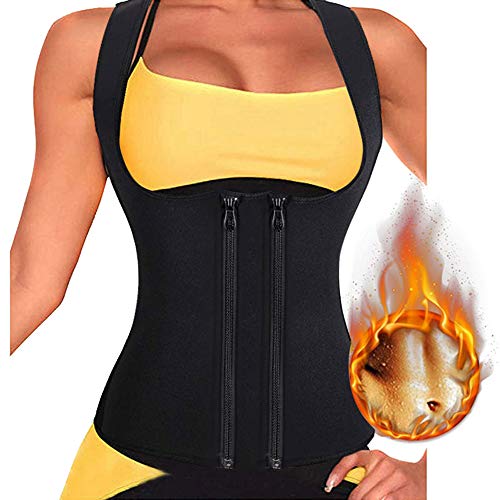 Litthing Chaleco Deportivo de Yoga para Mujer Fitness Sauna Neopreno Chaleco de Entrenamiento Compresión para Adelgazar Establecer Estatua Reducir Dolor(Cremallera de Doble Fila, L)