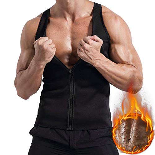 Litthing Chaleco Deportivo para Hombres Faja Reductora Sauna Camiseta Adelgazante Térmica Compresión Muscular Vest para Quemar Grasa Sudoración Gimnasio con Cremallera(Negro, M)