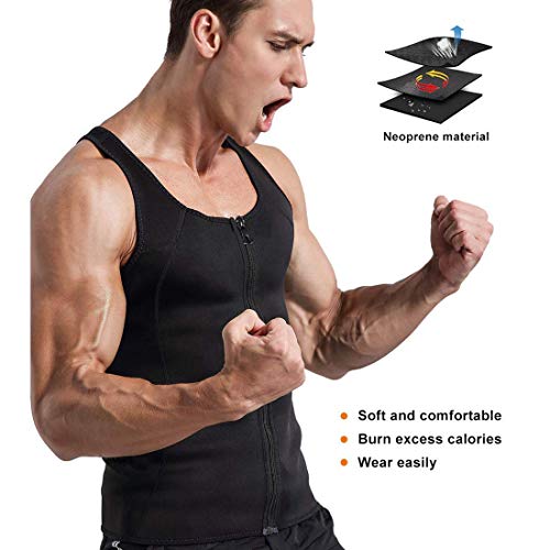 Litthing Chaleco Deportivo para Hombres Faja Reductora Sauna Camiseta Adelgazante Térmica Compresión Muscular Vest para Quemar Grasa Sudoración Gimnasio con Cremallera(Negro, XL)