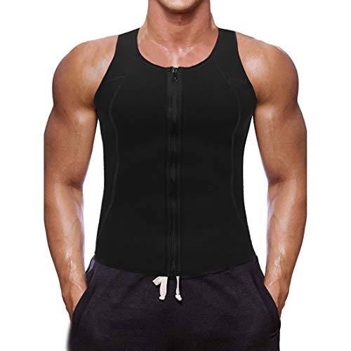 Litthing Chaleco Deportivo para Hombres Faja Reductora Sauna Camiseta Adelgazante Térmica Compresión Muscular Vest para Quemar Grasa Sudoración Gimnasio con Cremallera(Negro, XL)