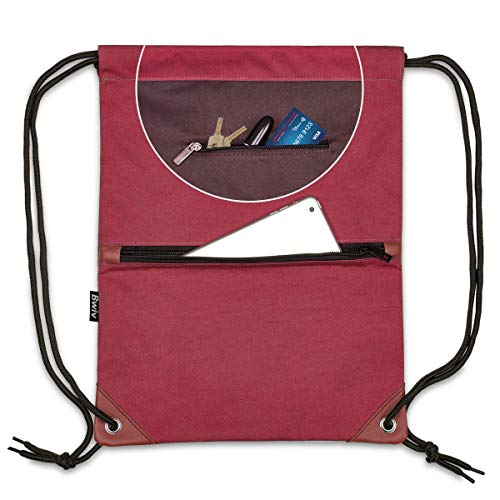 LIVACASA Mochila de Cuerdas Mujer Hombre Bolsas de Cuerdas Bolso Mujer Casual A Prueba de Agua Impermeable Bolsillo Exterior Extra Ajustable Correas de Hombros (43×33cm, Rojo Puro)