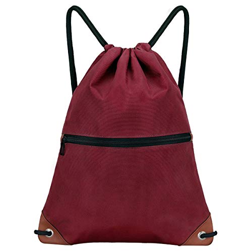 LIVACASA Mochila de Cuerdas Mujer Hombre Bolsas de Cuerdas Bolso Mujer Casual A Prueba de Agua Impermeable Bolsillo Exterior Extra Ajustable Correas de Hombros (43×33cm, Rojo Puro)