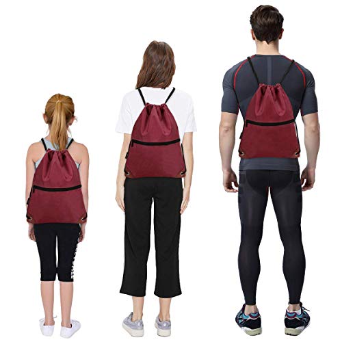 LIVACASA Mochila de Cuerdas Mujer Hombre Bolsas de Cuerdas Bolso Mujer Casual A Prueba de Agua Impermeable Bolsillo Exterior Extra Ajustable Correas de Hombros (43×33cm, Rojo Puro)