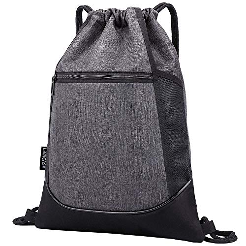 LIVACASA Mochilas de Cuerdas Hombre Mujer Grandes Bolsas de Cuerdas Gimnasio Cordones Cómodos Ajustable con Malla de Bolsillos para Botellas y Bolsillo Laterial Delantero A Prueba de Agua Gris