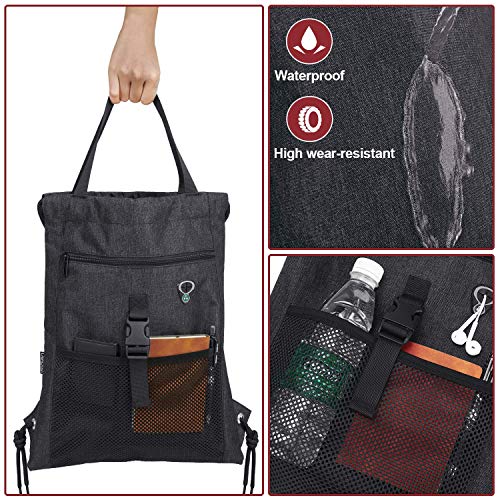 LIVACASA Mochilas de Cuerdas Mujer Hombre Bolsa de Cuerdas Bolsillos Mallas Exteriores A Prueba de Agua Toma USB para Auriculares Bolsa de Mano para Trabajo Escuela Yoga Gimnasio Negro