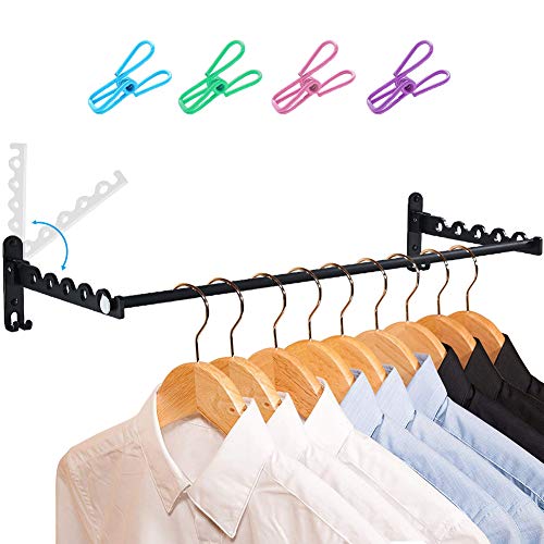 LIVEHITOP Secadora de Ropa Montada Pared, Rack de Lavandería Plegable Accesorios Barra Gancho para Baño, Dormitorio, Hotel (Negro, 2)