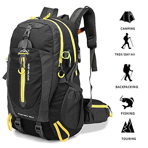 Lixada 40L Resistente al Agua Mochila, Portátil Mochila Trekking, Laptop Daypack, Durable Impermeable, para Escalada, Viajes, Actividades al Aire Libre (Negro)