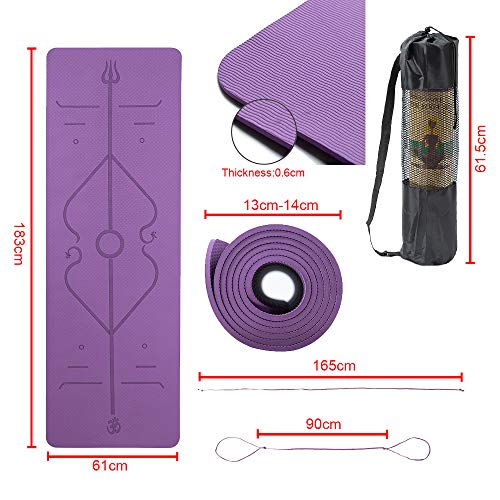 Lixada Esterilla de Yoga Antideslizante TPE Insípido con Línea de Posición Colchoneta de Yoga Alfombrilla de Yoga para Fitness Culturismo Pilates 183 * 61cm