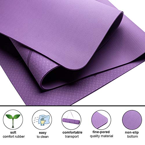 Lixada Esterilla de Yoga Antideslizante TPE Insípido con Línea de Posición Colchoneta de Yoga Alfombrilla de Yoga para Fitness Culturismo Pilates 183 * 61cm