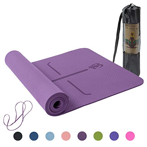 Lixada Esterilla de Yoga Antideslizante TPE Insípido con Línea de Posición Colchoneta de Yoga Alfombrilla de Yoga para Fitness Culturismo Pilates 183 * 61cm