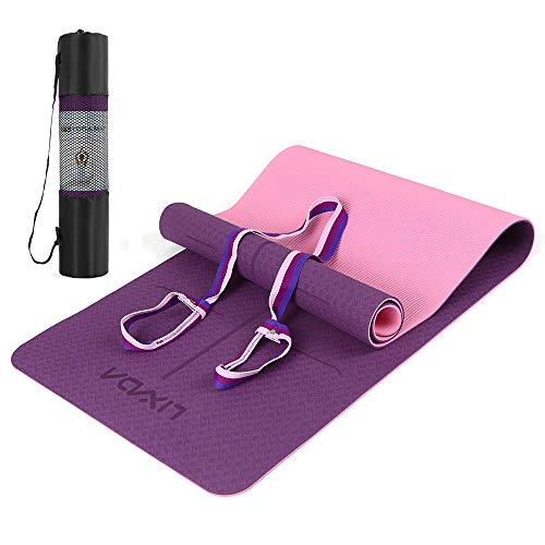 Lixada Esterilla de Yoga Antideslizante TPE Insípido con Línea de Posición Correa y Bolsa para Pilates Fitness Culturismo 183 * 61 * 0.6cm